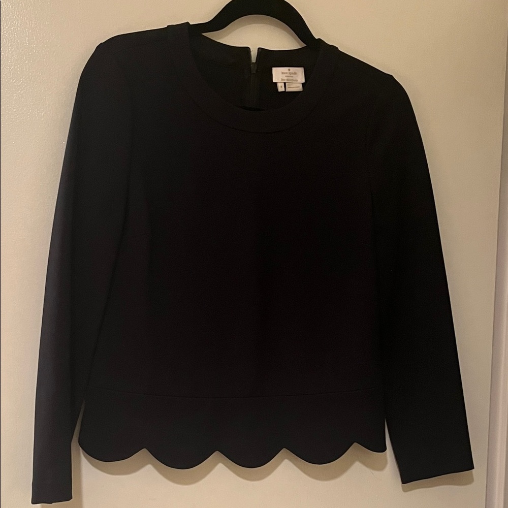 Kate Spade Black Scalloped Hem Blouse
